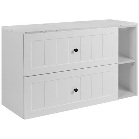 Mobile sottolavabo da 80 cm Kaschmir, Lavabo sospeso, Piano di lavoro effetto marmo bianco - Foto 1