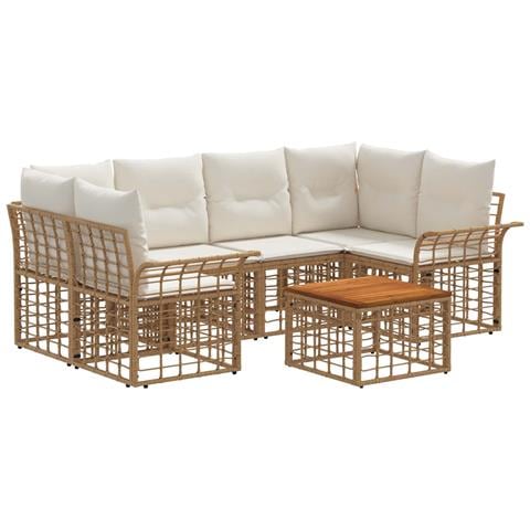 Set di divani da esterno 7 pz Naturale e Bianco Crema - Foto 1