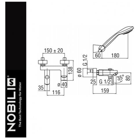 Nobili New Road 110 Miscelatore Vasca Esterno Con Duplex, Cromo - Foto 2