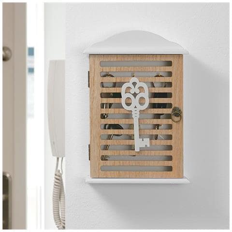 Armadietto Portachiavi In Legno 27,5x19 Cm Da Tavolo E Parete Con 6 Ganci Chiavi - Foto 5