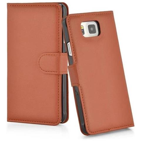 Custodia Compatibile Con Samsung Galaxy Alpha In Marrone Pastello - Coperchio Protettiva Con Chiusura Magnetica, Funzione Stand E Tasca Per Le Carte - Foto 2