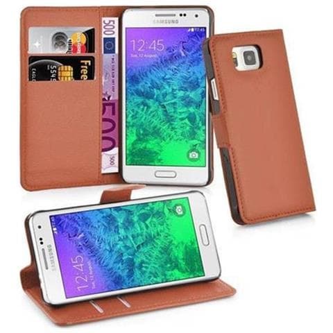 Custodia Compatibile Con Samsung Galaxy Alpha In Marrone Pastello - Coperchio Protettiva Con Chiusura Magnetica, Funzione Stand E Tasca Per Le Carte - Foto 1
