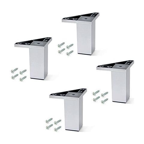 2039725 Piede Con Viti Di Fissaggio Per Mobile, Verniciato Alluminio, H 100mm, Set Di 4 Pezzi - Foto 1
