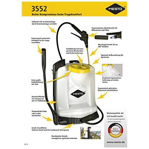 Siringa posteriore RS 125, Capacità di riempimento 12 L, 6 bar Pressione, Contenitore in plastica, retro Portatile, Ugello un Ottone - Foto 2