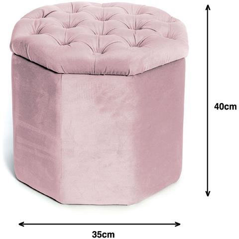 Pouf Salotto Contenitore Imbottito Trapuntato Ottagonale Velvet Tinta Unita Pouf Rosa Antico - Foto 4