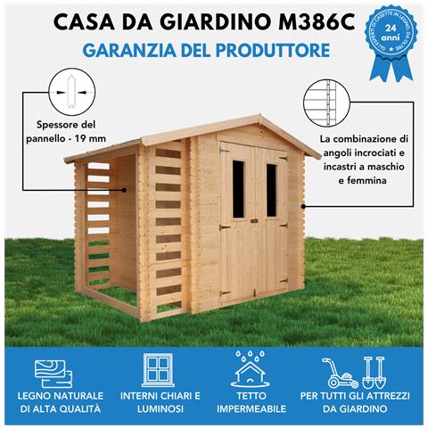 M386c+m386g Casetta Da Giardino In Legno Per Esterni Con Legnaia Con Pavimento Trattato- L206xl272xa218 Cm / 3,53 M2 + 0,97 M2 - Foto 6