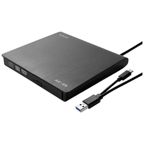 AK-59 External slim CD /DVD Recorder R /RW - USB-C /USB-A black lettore di disco ottico DVD±RW Nero - Foto 6