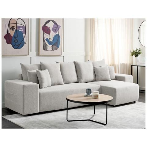 Divano Letto Angolare 3 Posti Luspa Tessuto Grigio Chiaro Con Contenitore Lato Sinistro - Foto 1