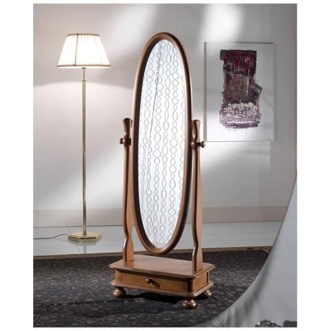 Specchiera Girevole Ovale In Legno Tinta Noce 1 Cassetto L. 57 X H. 165 X P. 35 - Foto 1