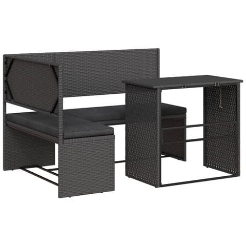 Divano da Giardino con Tavolo e Cuscini a L Nero in Polyrattan - Foto 1