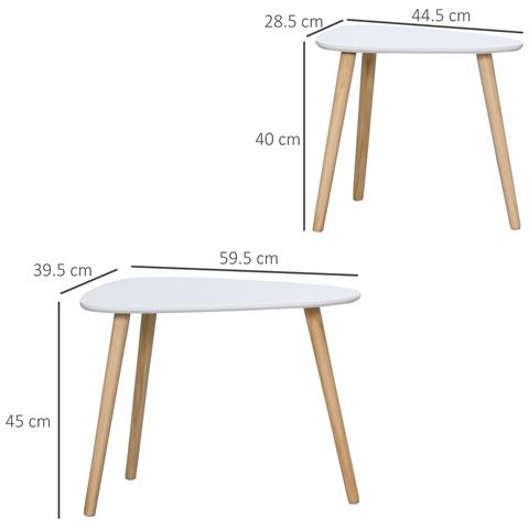 Set 2 Tavolini Da Salotto Impilabili Stile Nordico Con Gambe In Legno, Bianco - Foto 2