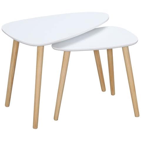 Set 2 Tavolini Da Salotto Impilabili Stile Nordico Con Gambe In Legno, Bianco - Foto 1