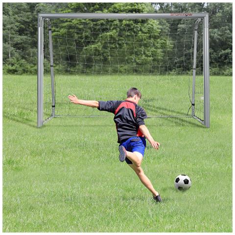 Porta Da Calcio Grigia 240x85x160 Cm Con Viti E Picchetti Inclusi, In Pe E Metallo - Foto 2