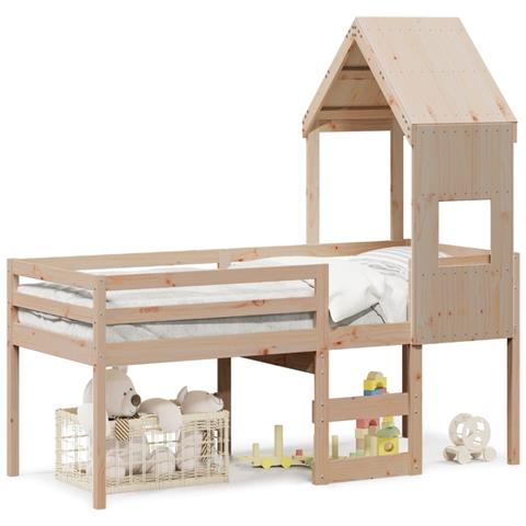 Letto A Soppalco Con Tetto 75x190 Cm In Legno Massello Di Pino - Foto 2