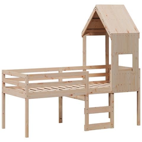 Letto A Soppalco Con Tetto 75x190 Cm In Legno Massello Di Pino - Foto 3