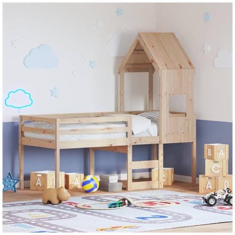 Letto A Soppalco Con Tetto 75x190 Cm In Legno Massello Di Pino - Foto 1