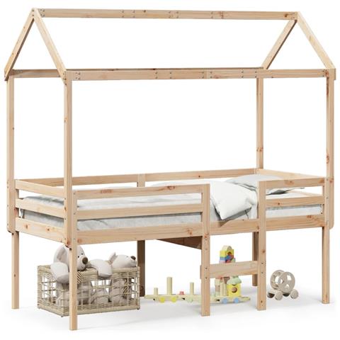Letto A Soppalco Con Tetto 80x200 Cm In Legno Di Pino - Foto 2