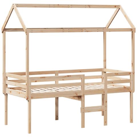 Letto A Soppalco Con Tetto 80x200 Cm In Legno Di Pino - Foto 3