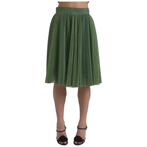 Gonna A Pieghe A Trapezio A Vita Alta Verde Metallizzato - It42-m - Foto 1