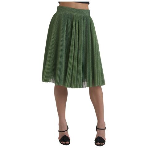 Gonna A Pieghe A Trapezio A Vita Alta Verde Metallizzato - It42-m - Foto 2