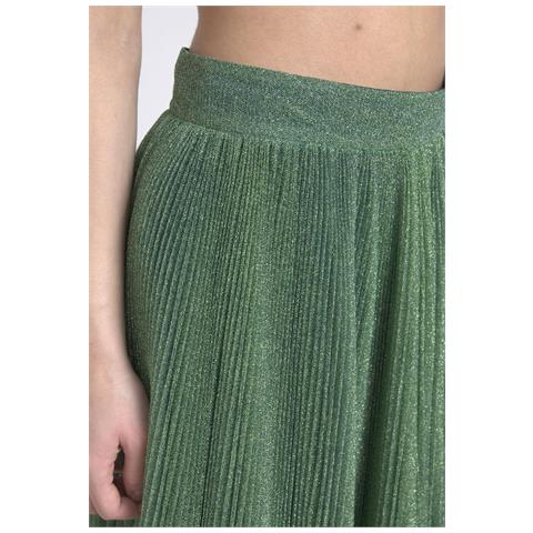 Gonna A Pieghe A Trapezio A Vita Alta Verde Metallizzato - It42-m - Foto 5