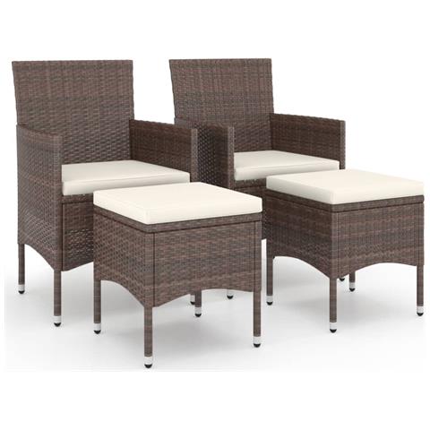 Set Sedie da Giardino e Poggiapiedi 4 pz in Polyrattan Marrone - Foto 1