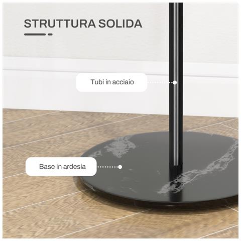 Appendiabiti da Terra Autoportante con 6 Ganci a Disco in Acciaio e Base in Ardesia, Nero - Foto 6