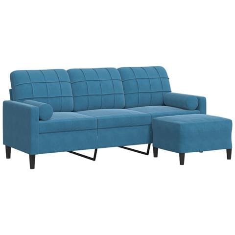 Divano A 3 Posti Con Poggiapiedi Blu 180 Cm In Velluto - Foto 2