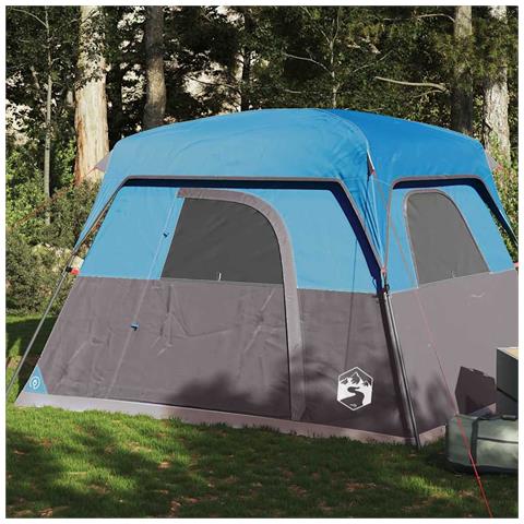 Tenda da Campeggio a Cabina per 4 Persone Blu Impermeabile - Foto 10