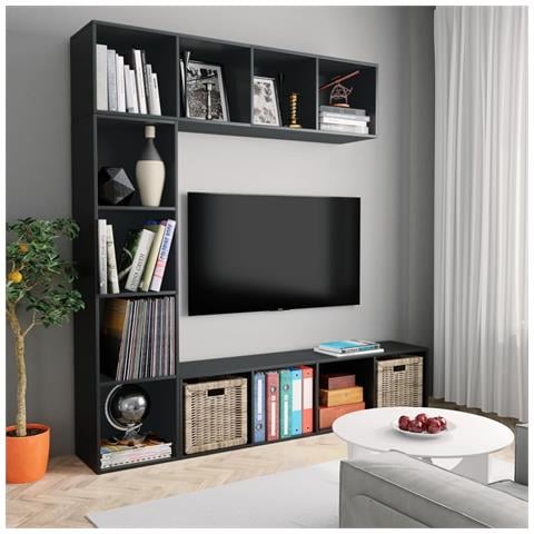 Lusso Casadino -  Set Mobili Libreria/porta Tv 3 Pz Nero 180x30x180 Cm - Foto 6