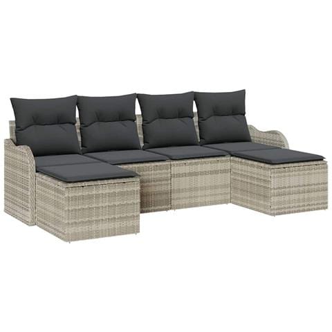 Set di Divani da Giardino vitaXL da 6 Pezzi con Cuscini Grigio Chiaro Rattan Poli, Divano da Giardino a 2 Posti vitaXL con Cuscini Grigio Chiaro Rattan Poli - Foto 1
