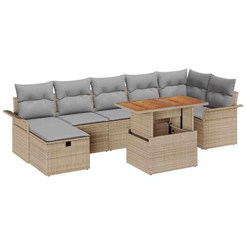 Set Divano da Giardino 8 Pezzi con Cuscini Beige Polyrattan - Foto 1