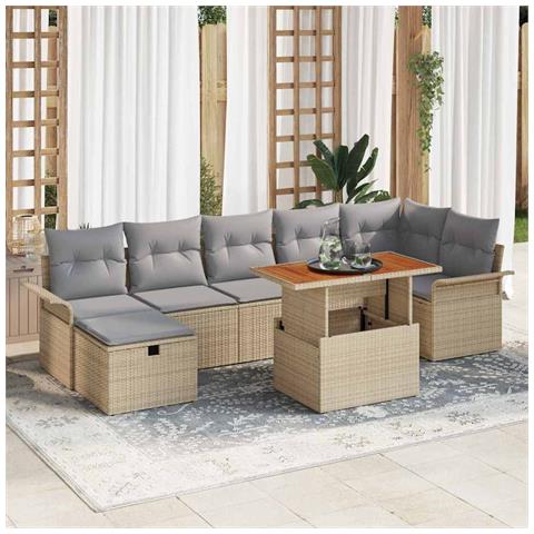 Set Divano da Giardino 8 Pezzi con Cuscini Beige Polyrattan - Foto 2