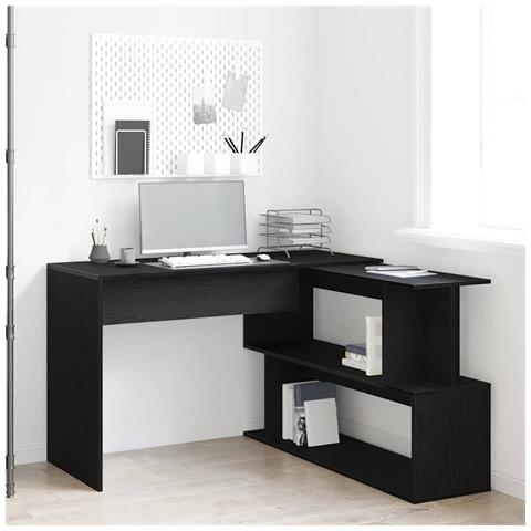 Scrivania Nera Rovere 200x50x76 cm in Legno ingegnerizzato - Foto 2