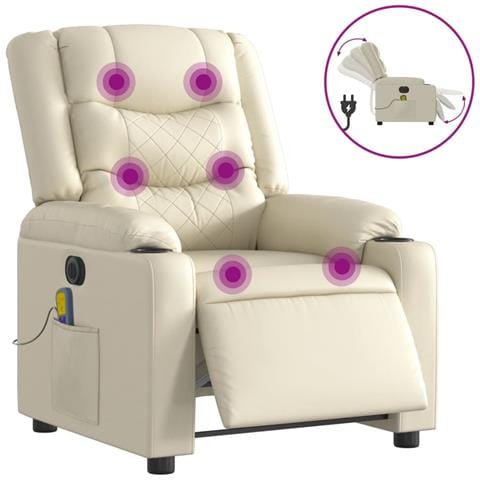 Poltrona Massaggiante Elettrica Reclinabile Crema Similpelle - Foto 1