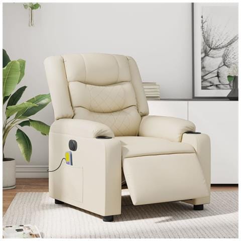Poltrona Massaggiante Elettrica Reclinabile Crema Similpelle - Foto 2