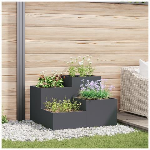 Fioriera da Giardino 100x100x60 cm Acciaio Antracite - Foto 2