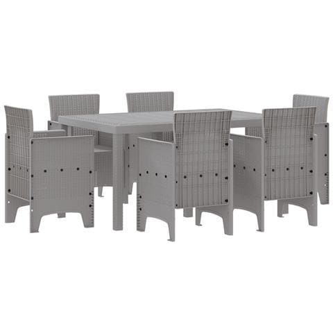 Set da Pranzo da Giardino 7 Pezzi Grigio Chiaro Poly Rattan - Foto 1