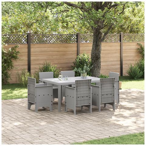 Set da Pranzo da Giardino 7 Pezzi Grigio Chiaro Poly Rattan - Foto 2