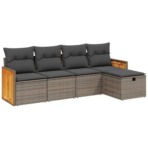 Set Divano da Giardino 5 pz con Cuscini Grigio in Polyrattan - Foto 1
