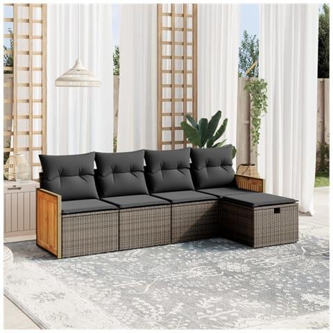 Set Divano da Giardino 5 pz con Cuscini Grigio in Polyrattan - Foto 2