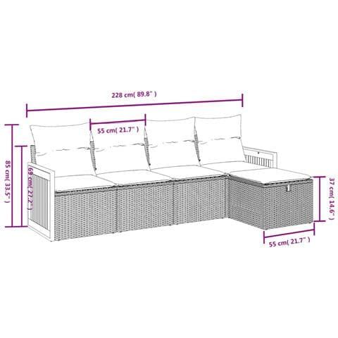 Set Divano da Giardino 5 pz con Cuscini Grigio in Polyrattan - Foto 4