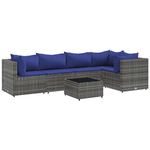 Set Divani da Giardino 6 pz con Cuscini in Polyrattan Grigio - Foto 1