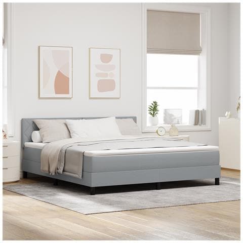 Letto con Rete a Doghe con Materasso & LED Grigio Chiaro 180x200 cm Tessuto - Foto 2