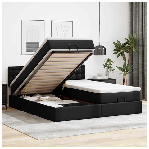 Pouf Letto con Materassi e LED Nero 180x200cm Similpelle - Foto 2