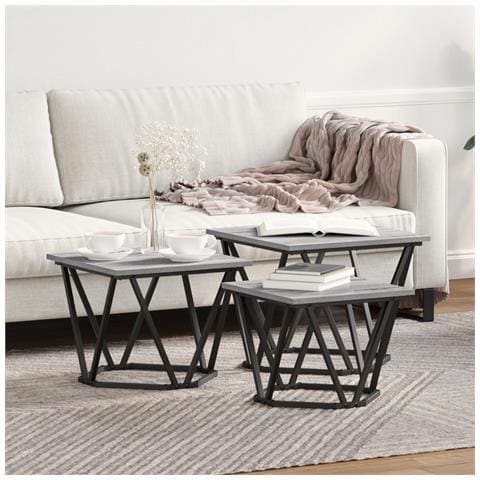 Tavolini 3 pz Grigio Legno Ingegnerizzato - Foto 2