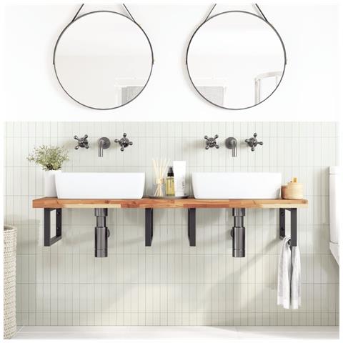 Ripiano A Parete Per Lavabo In Acciaio E Massello Di Acacia - Foto 2