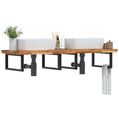 Ripiano A Parete Per Lavabo In Acciaio E Massello Di Acacia - Foto 8