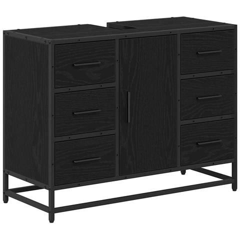 Armadio per Lavabo da Bagno Rovere nero 80 x 33 x 60 cm - Foto 1