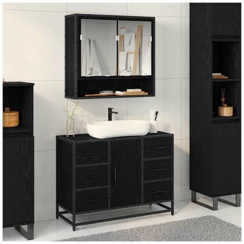 Armadio per Lavabo da Bagno Rovere nero 80 x 33 x 60 cm - Foto 2